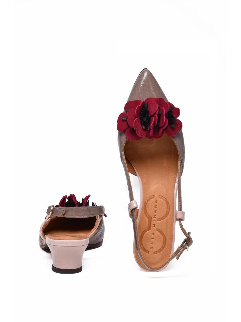Chie Mihara Brown Pointed-Toe Slingback Patent Leather Sandals