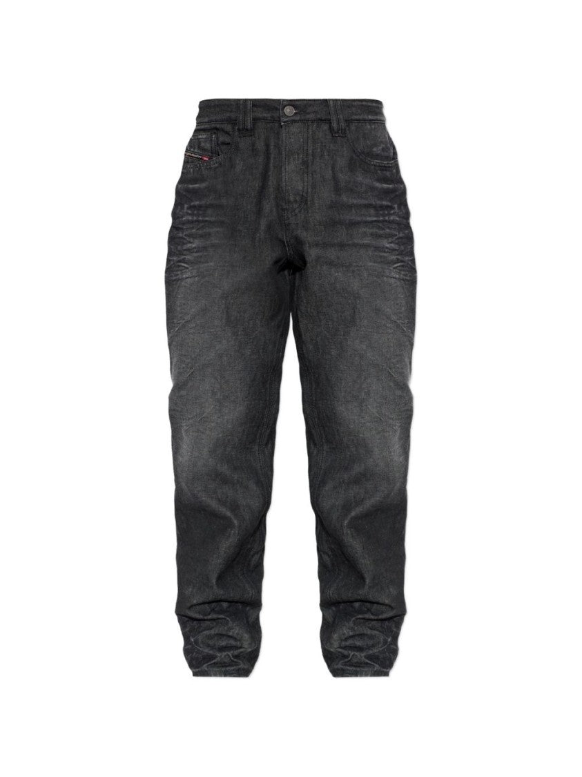 Diesel Black Gathered Cuffs Textured Silk-Nylon Blend Jeans