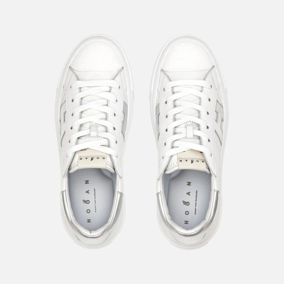 Hogan White Silver H705 Allacciato H Leather Lace-Up