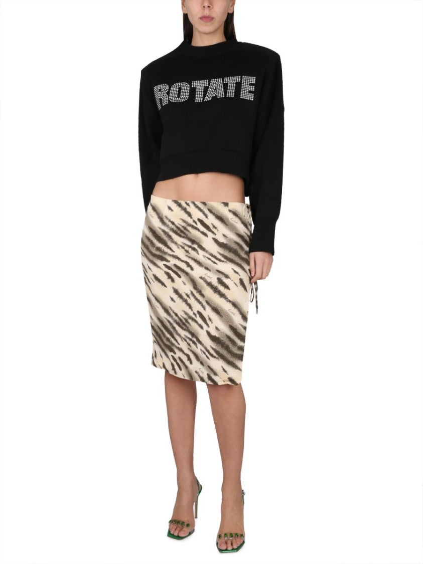 Rotate Birger Christensen Rhinestone Logo Cropped Shirt