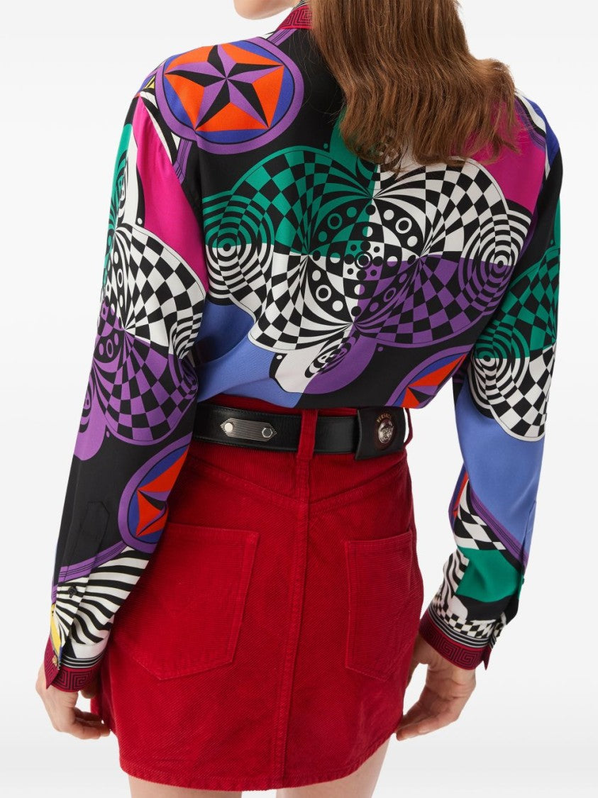 Versace Geometric Optical Illusion Silk Shirt