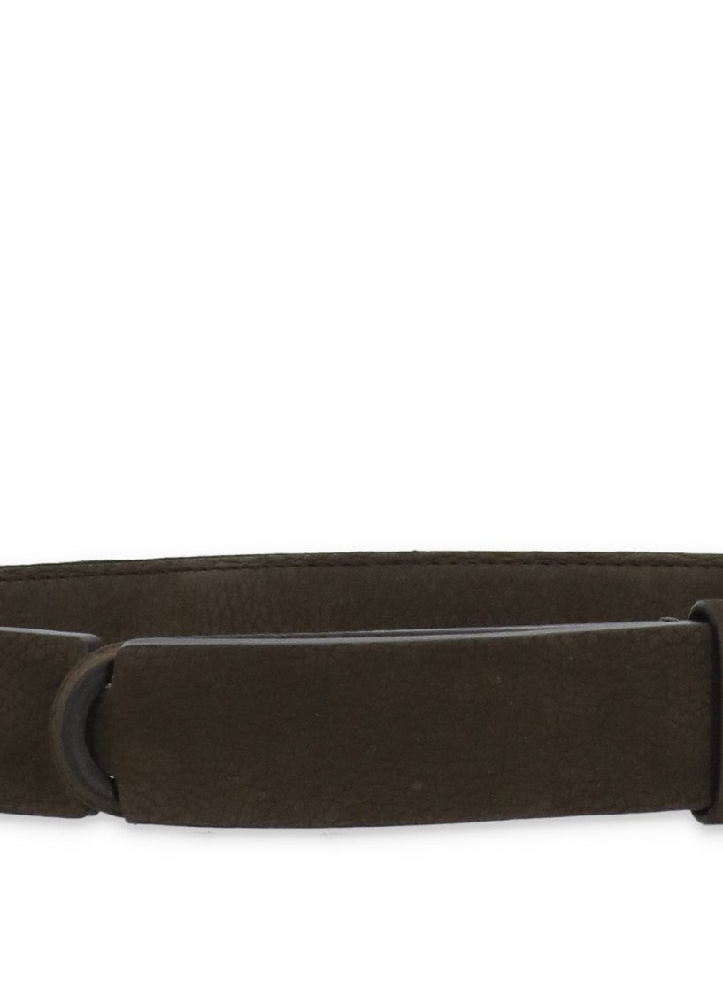 Orciani Minimalist Brown Leather Nobuckle Belt With Sliding Ring