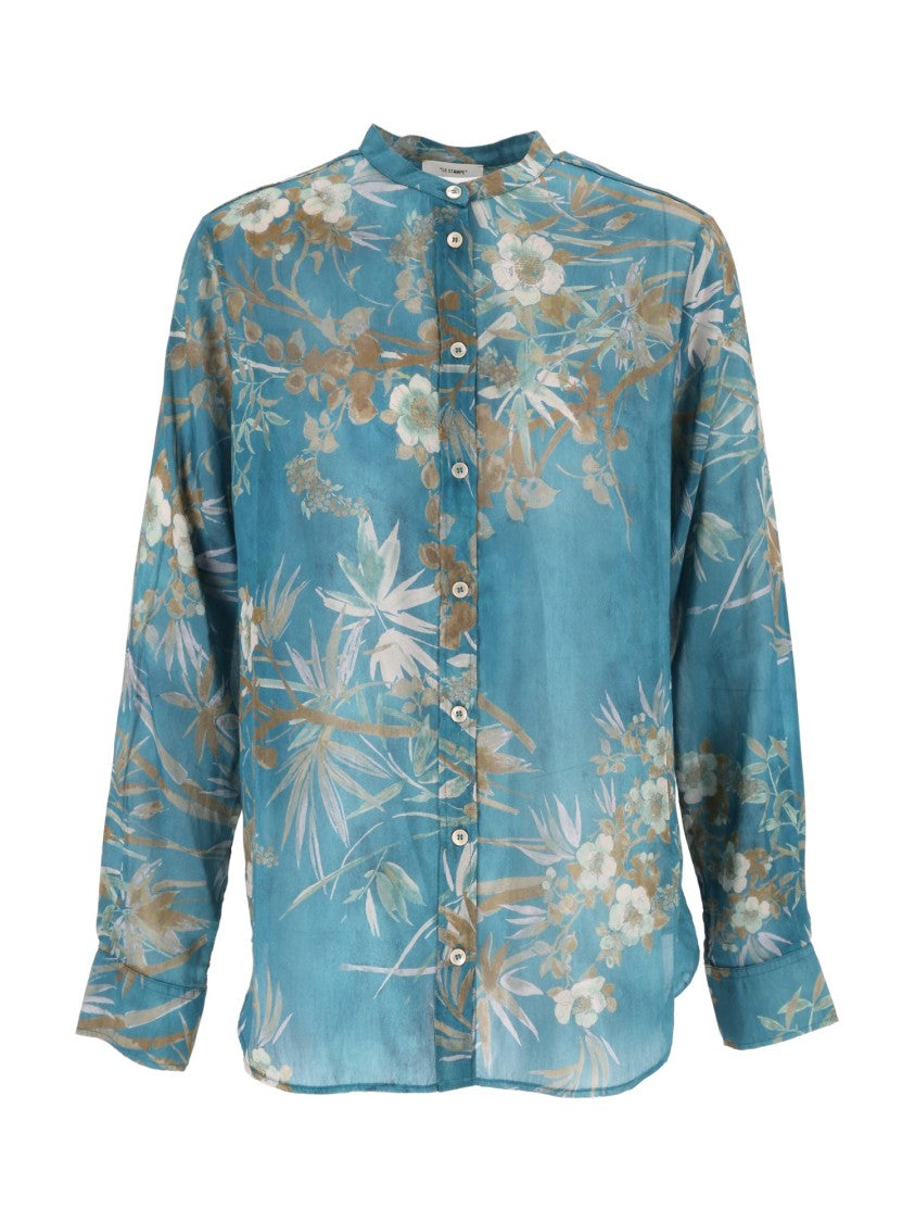 Forte Forte Delicate Floral Print Long-Sleeved Blouse With Mandarin Collar