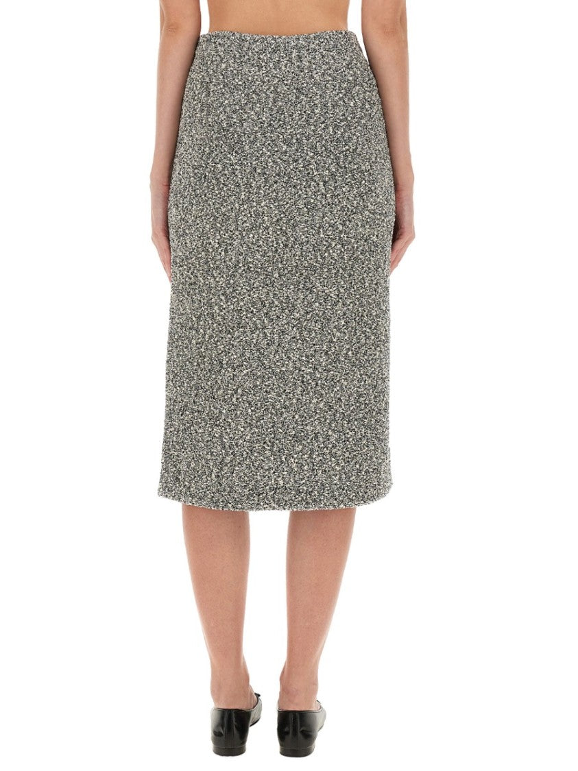 Tory Burch Mid-Calf Tweed Skirt With Textured Fabric And Smooth Waistband