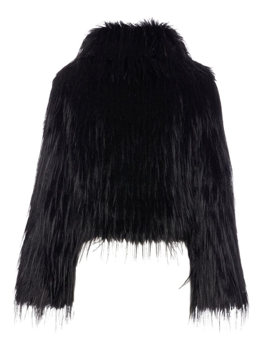 Pinko Cropped Black Faux Fur Coat