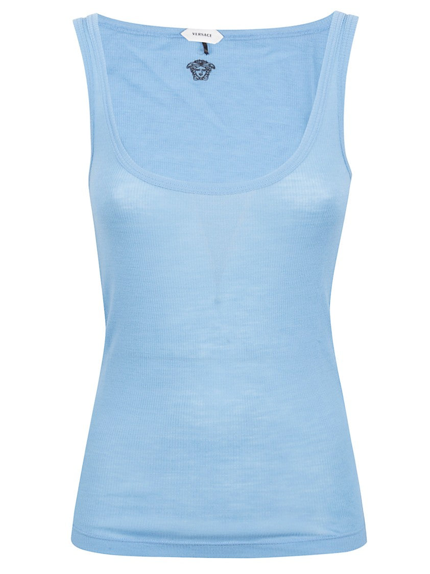 Versace Slim Fit Sleeveless Top With Rounded Neckline