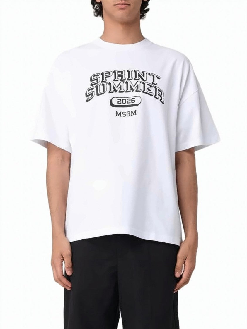 Msgm White Cotton Graphic T-Shirt