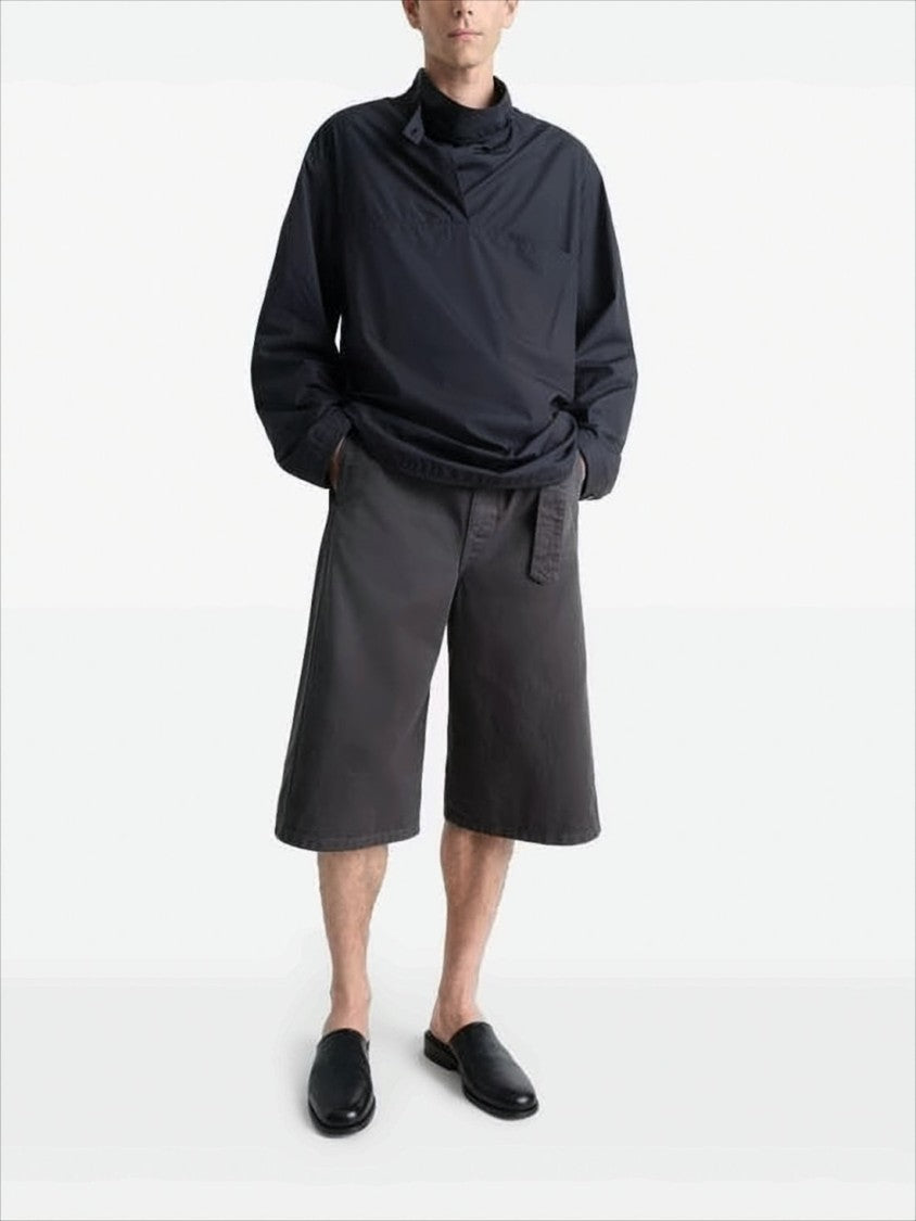 Lemaire Loose-Fit Grey Cotton Shorts With Fabric Belt Detail