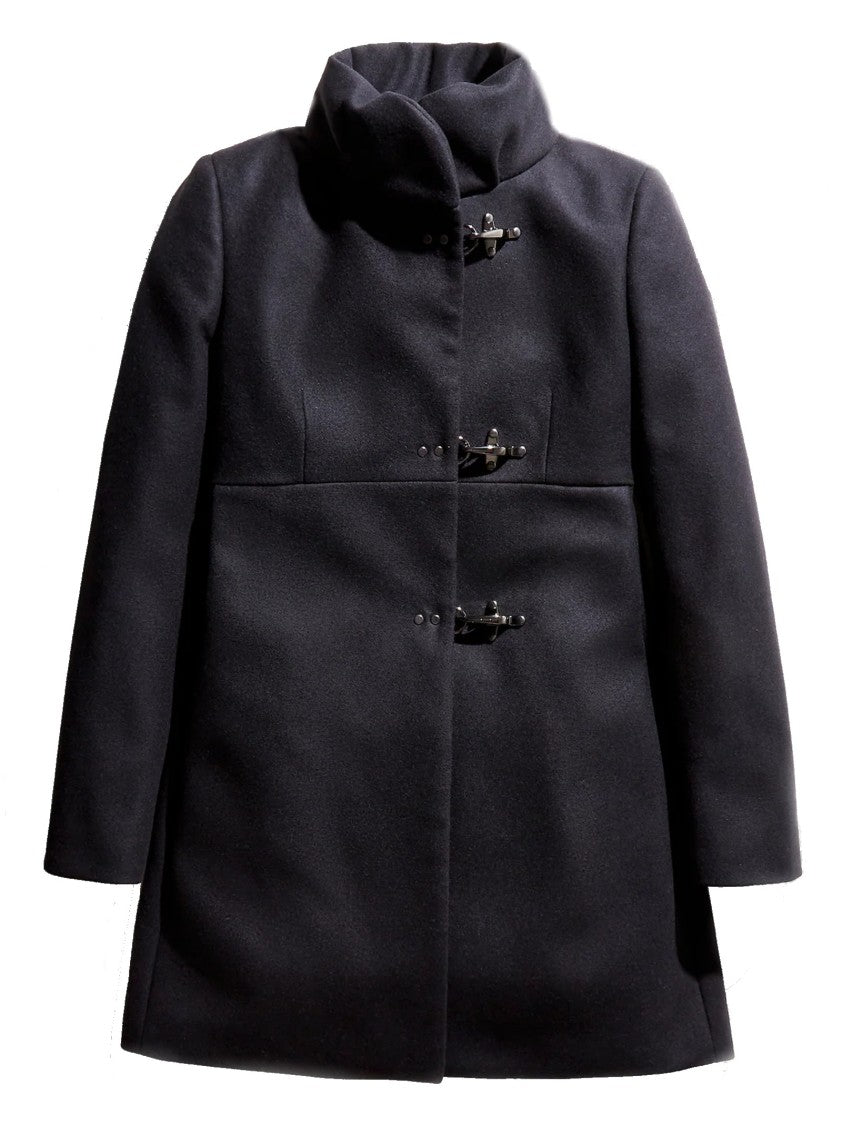 Fay Structured Black Coat With Stand-Up Collar And Toggle Closures