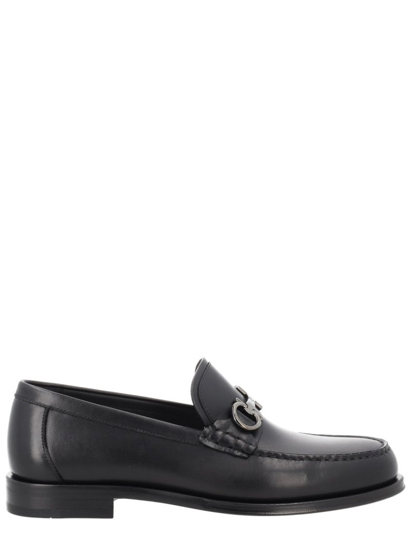 Ferragamo Black Gancini Smooth Calf Leather Loafers