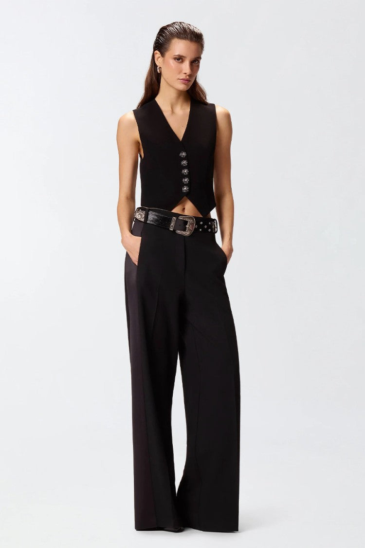 Pinko Black Crystal-Embellished Button Viscose-Blend Waistcoat