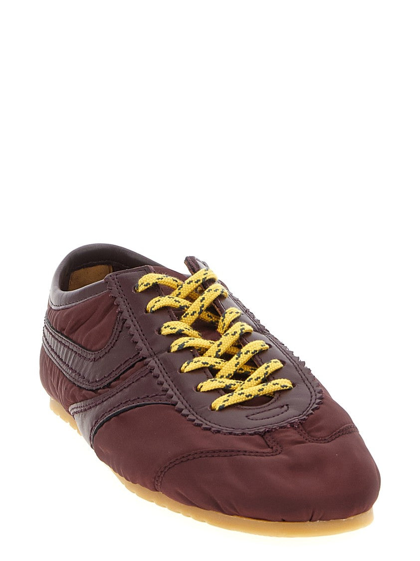 Dries Van Noten Burgundy Nylon Sneakers With Leather Detailing