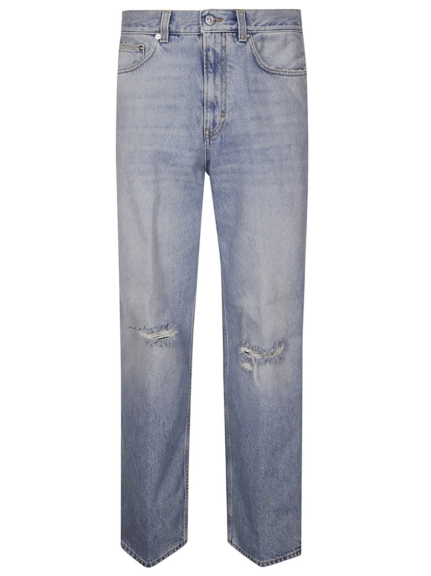 Haikure Light-Wash Denim Jeans With Distressed Knee Details