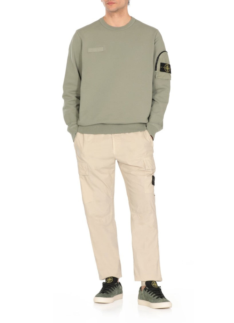 Stone Island Olive Green Long-Sleeve Sweatshirt With Utility Pocket