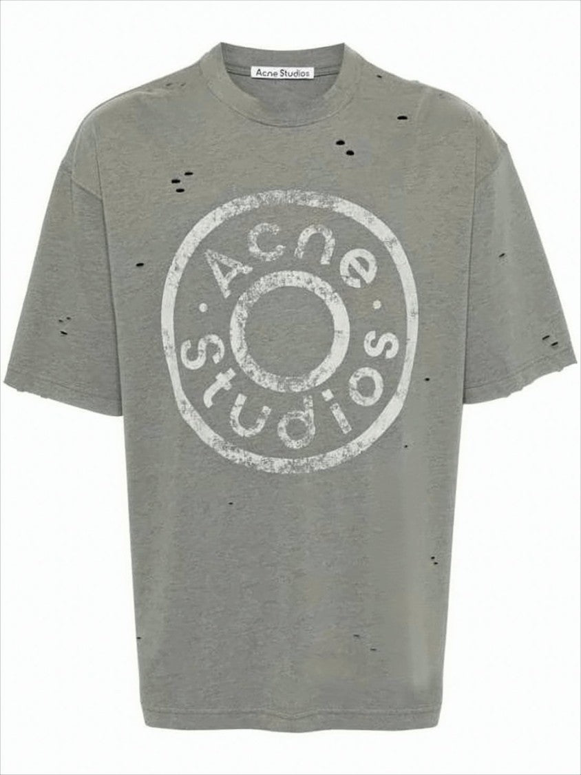Acne Studios Relaxed Fit Grey Distressed Logo T-Shirt
