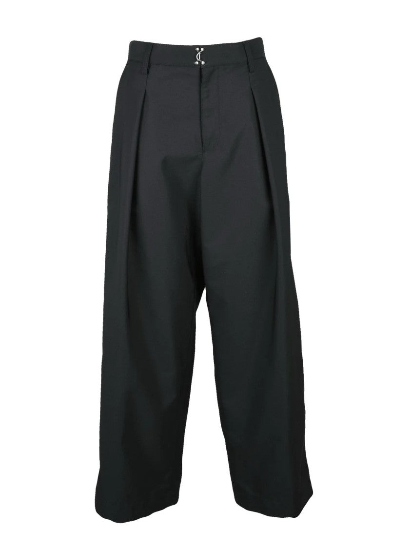 Zucca Black Cropped Pleated High-Waisted Wide-Leg Pants