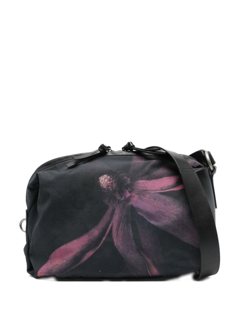 Dries Van Noten Bordeaux Black Floral Print Adjustable Bag