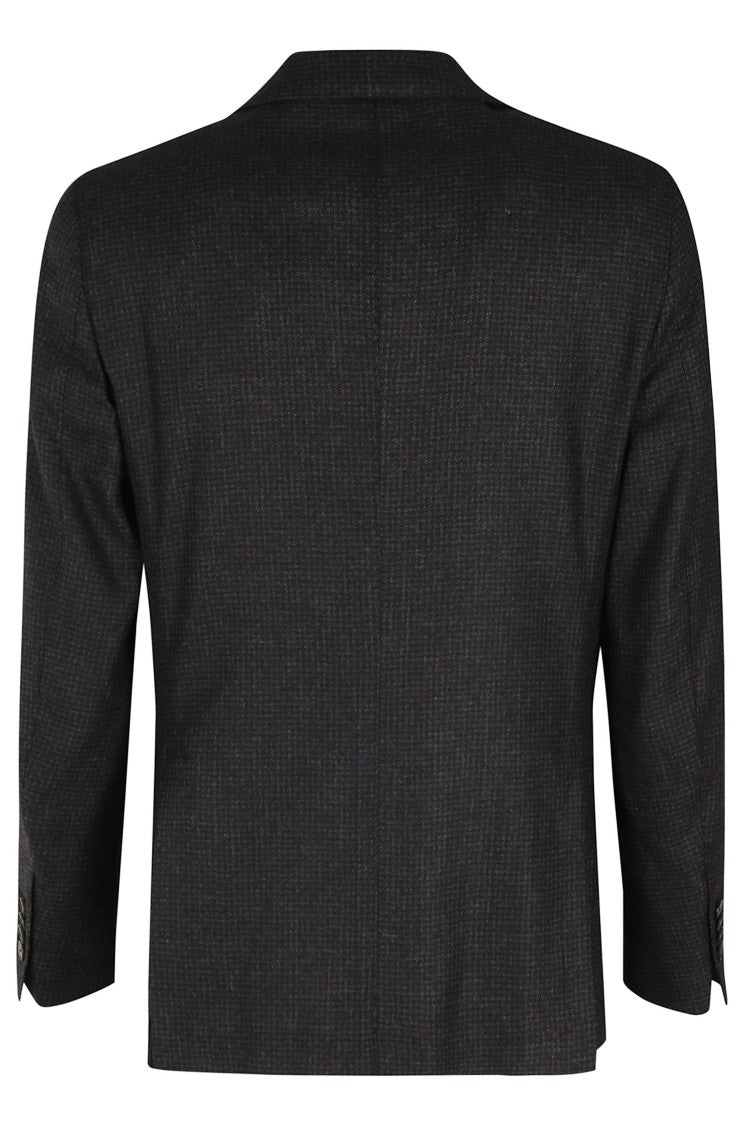 Santaniello Brown Houndstooth Wool-Blend Blazer