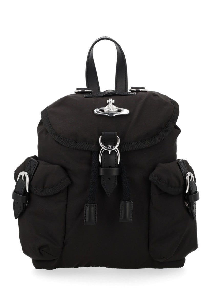 Vivienne Westwood Compact Backpack With Silver Emblem And Buckle Detail