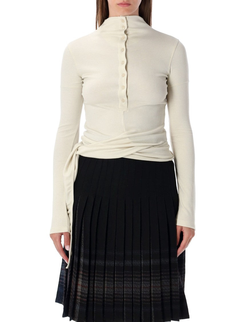 Low Classic Cream Long Sleeve Half-Neck Wrap Top