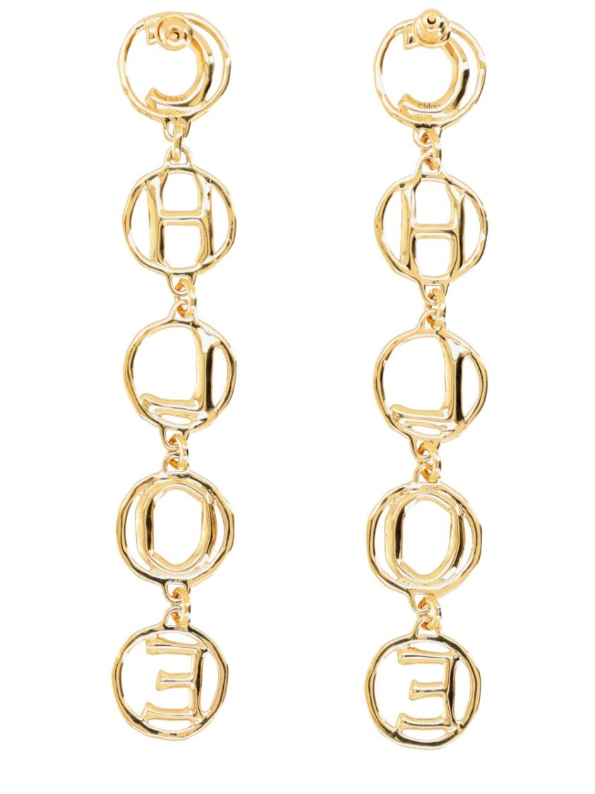 Chloé Chloe Script Linked Oval Brass Earrings