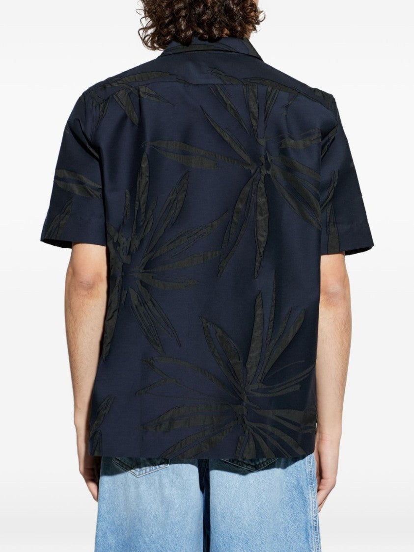 Dries Van Noten Blue Leaf Pattern Camp Collar Shirt