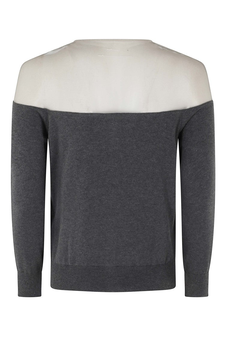 Mm6 By Maison Margiela Gray Transparent-Knit Back-Seam Cotton Cardigan