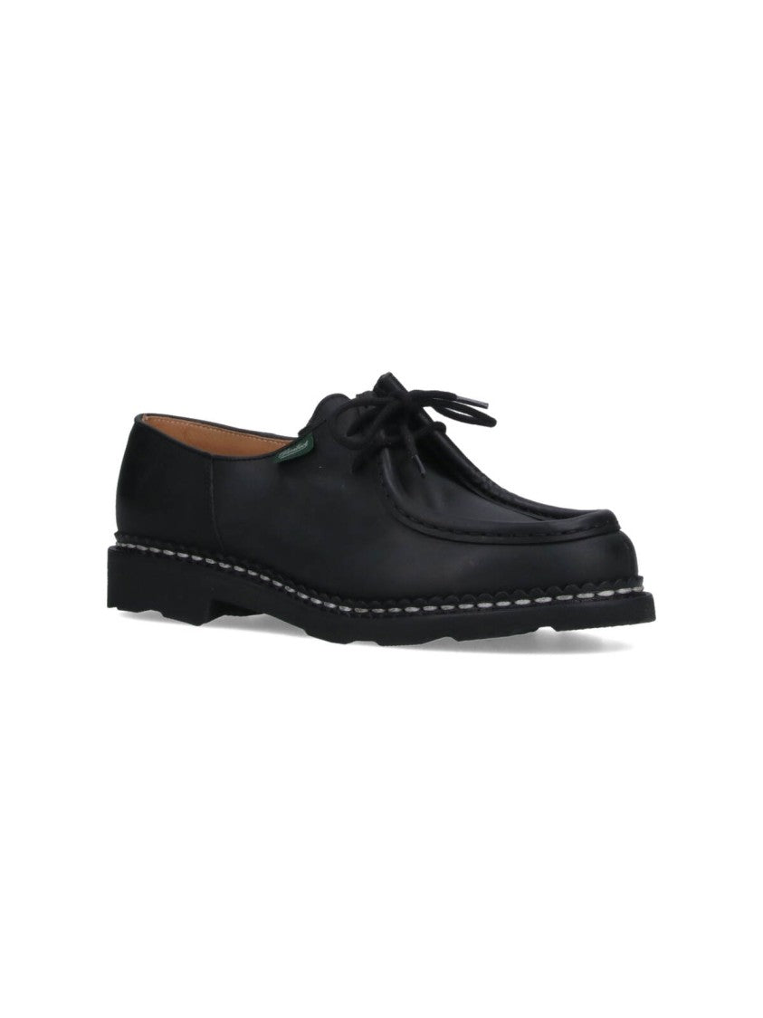 Paraboot Rounded Toe Black Calf Leather Derby Shoes