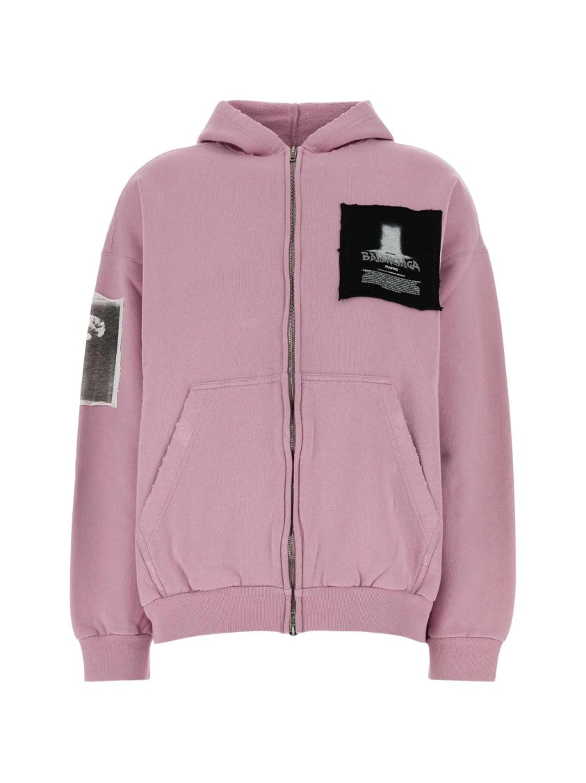 Balenciaga Muted Mauve Zip-Up Hoodie With Graphic Patches