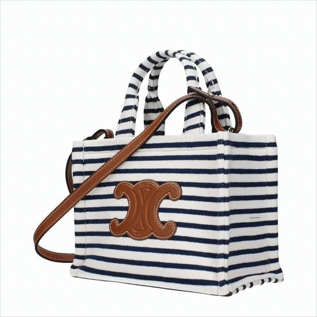 Celine Structured Navy And White Striped Celine Tote Bag With Detachable Leather Strap