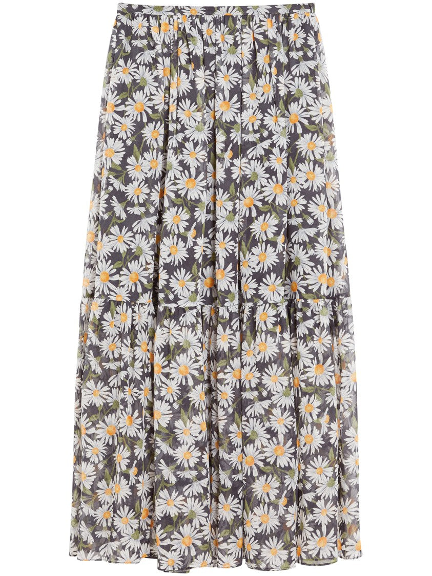 Max Mara Tiered Maxi Skirt With Daisy Print