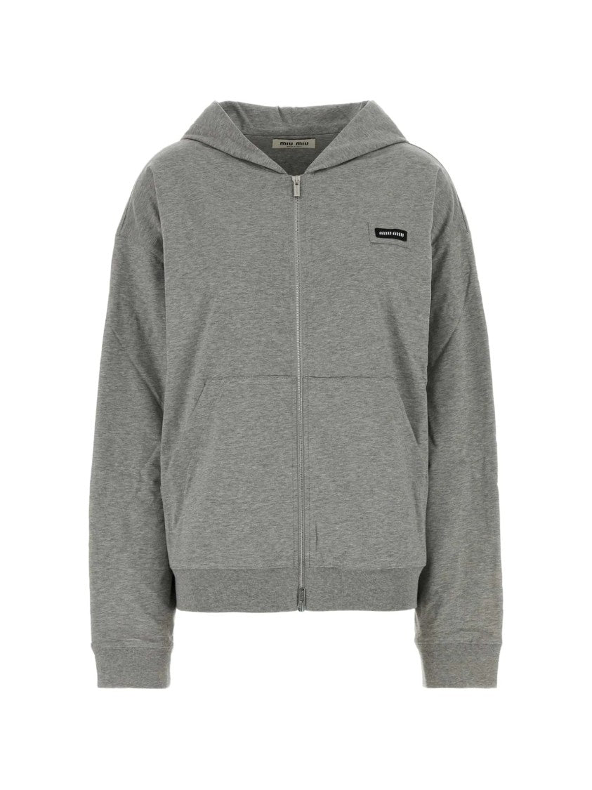 Miu Miu Zip-Up Hoodie With Relaxed Fit And Signature Patch