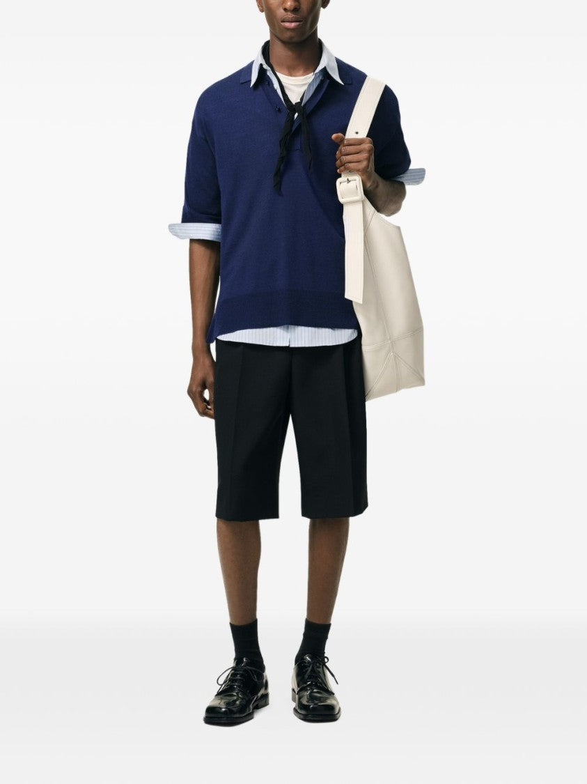 Ami Paris Blue Embroidered Logo Wool Polo Shirt