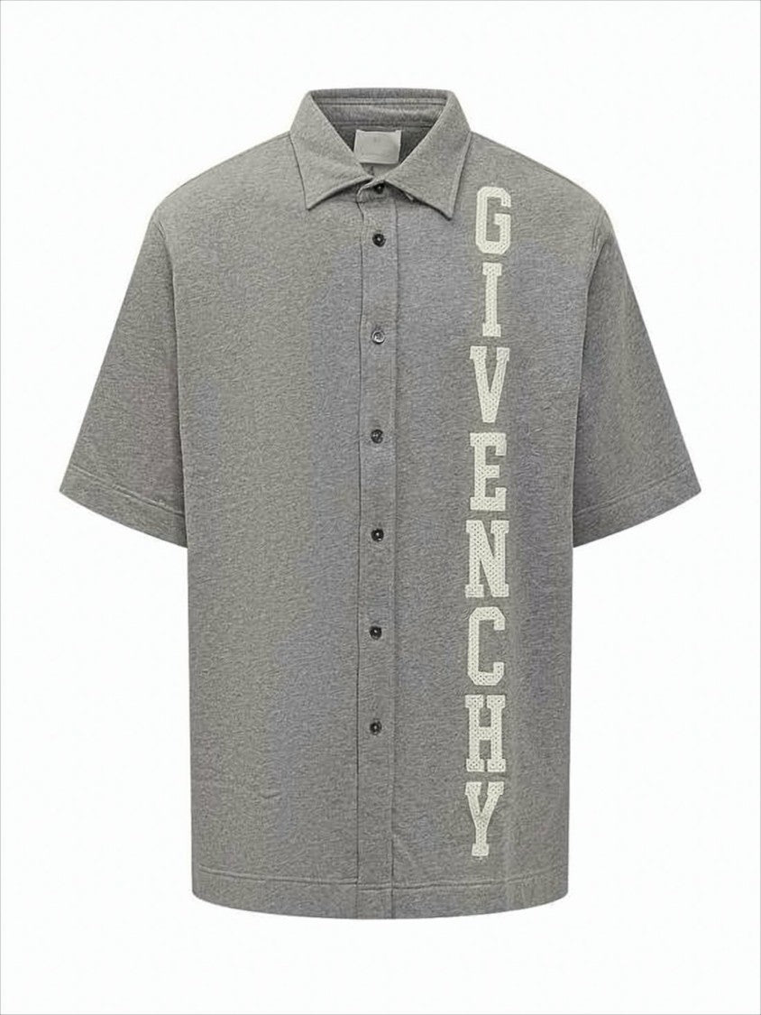 Givenchy Textured Grey Polo Shirt With Button-Down Front And Classic Collar