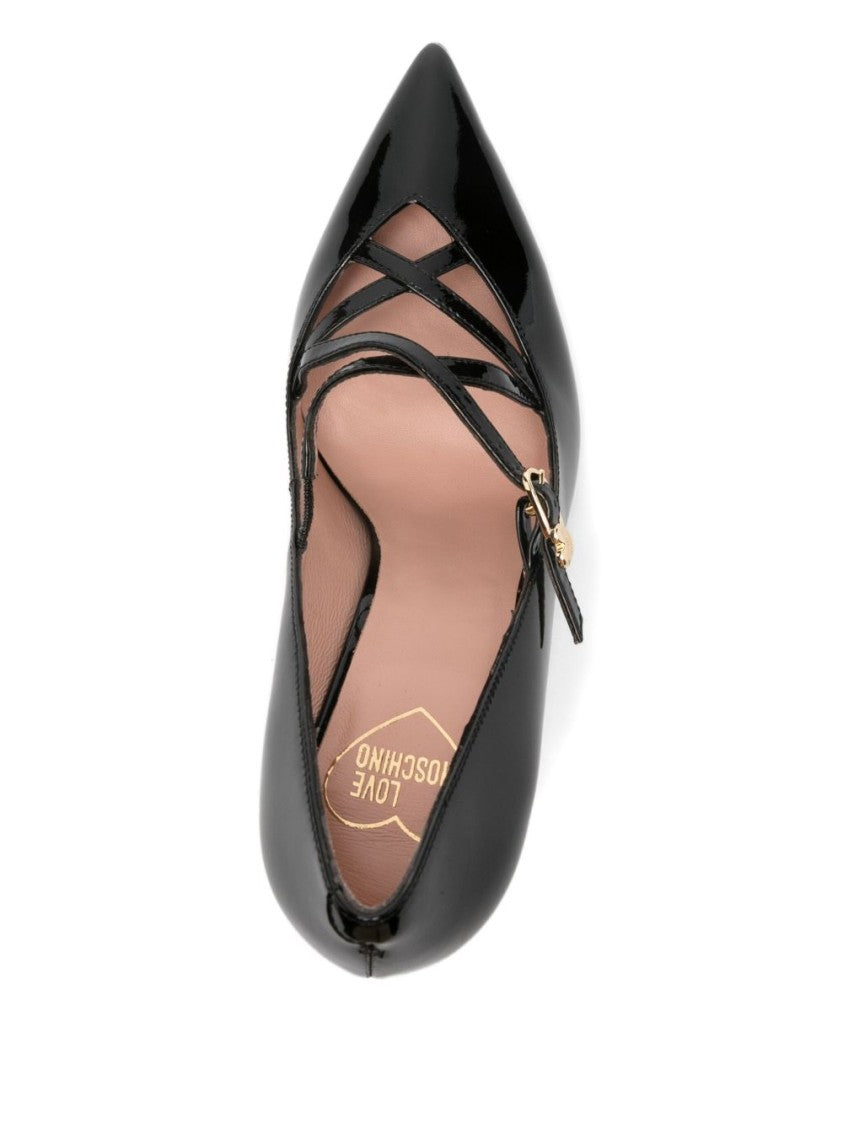 Love Moschino Glossy Black Pumps With Delicate Crisscross Straps