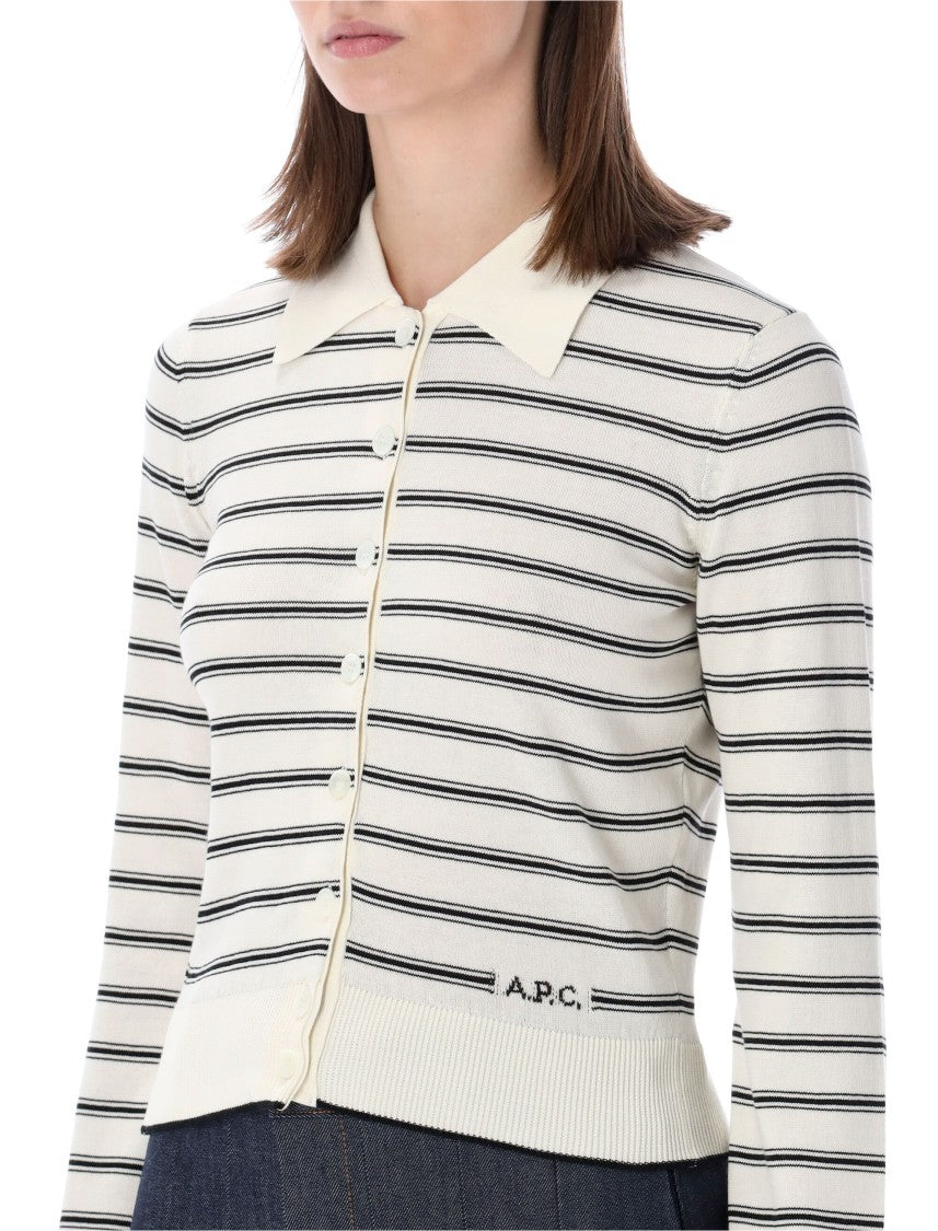A.P.C. Striped Intarsia Logo Cardigan Sweater