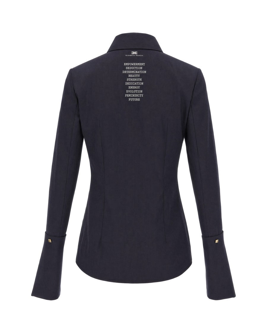 Elisabetta Franchi Navy Blue Flared Cuff Tailored Cotton Shirt