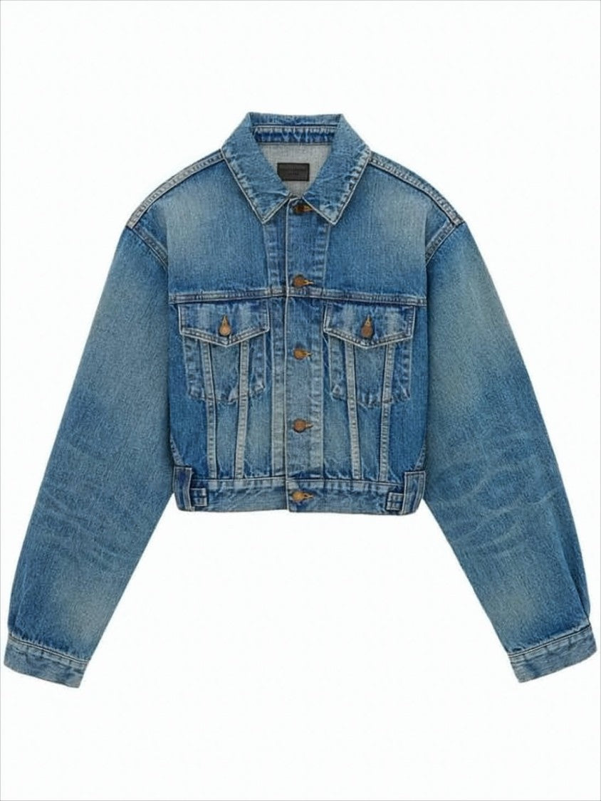 Saint Laurent Cropped Denim Jacket With Classic Collar