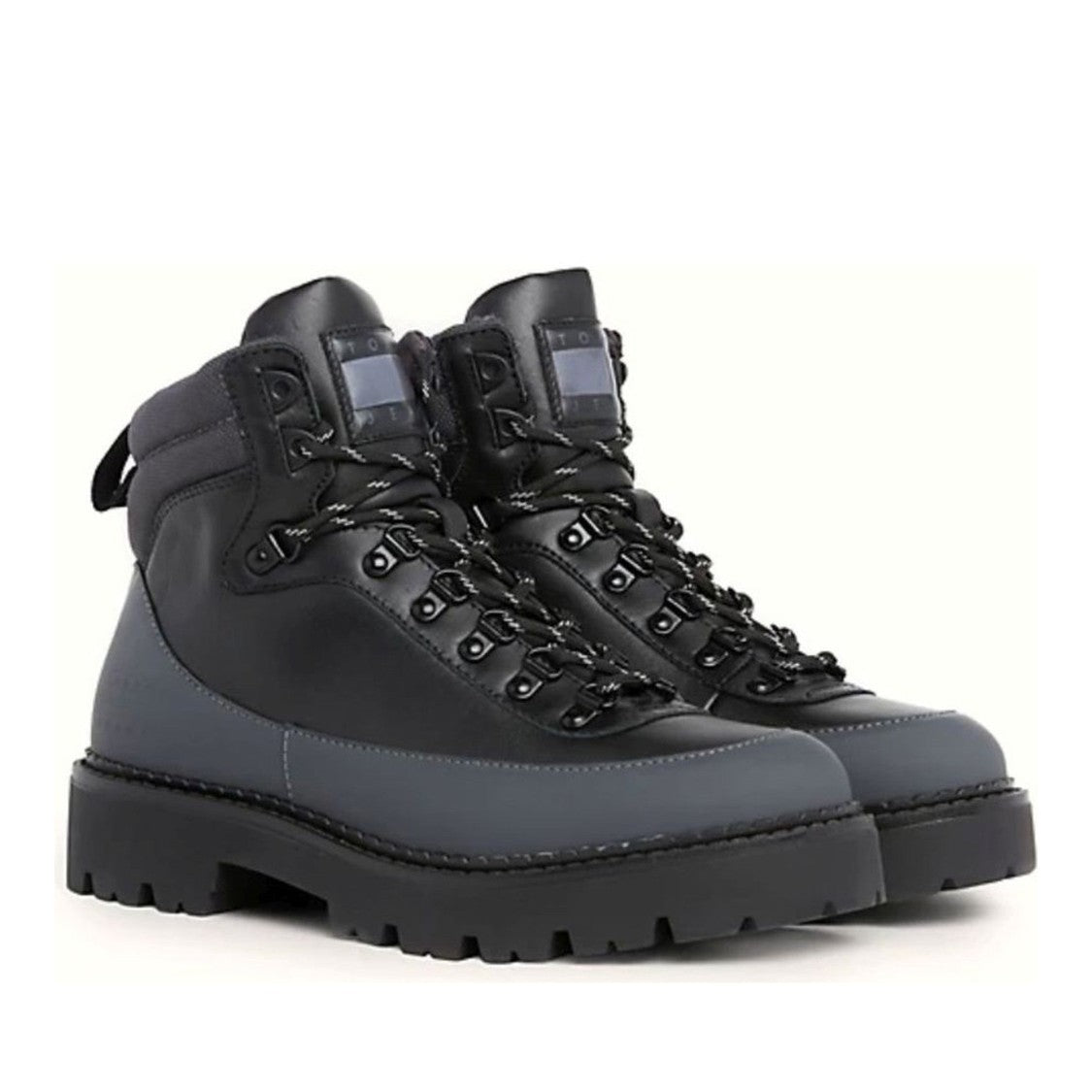 Tommy Jeans Black Rugged Leather-Blend Hiker Boots