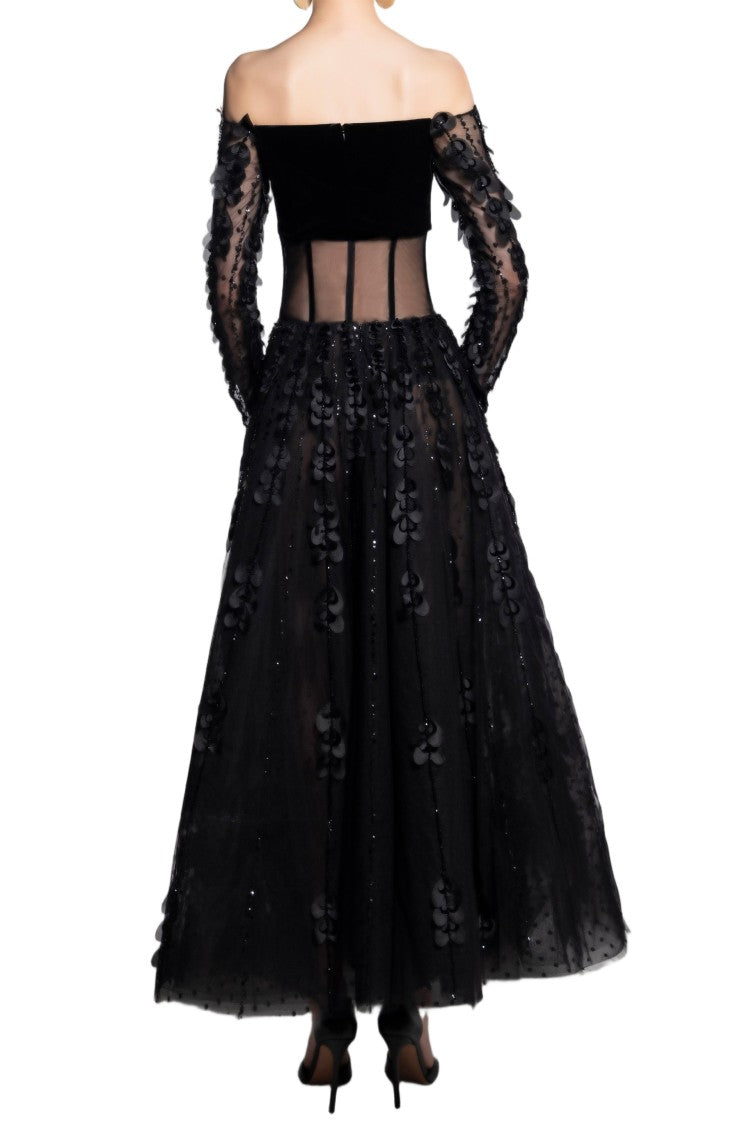 Saiid Kobeisy Beaded Hearts Dress With Velvet Top