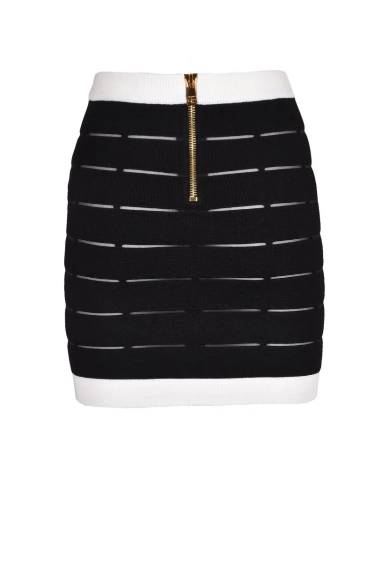 Balmain Knit Mini Skirt - Black/White