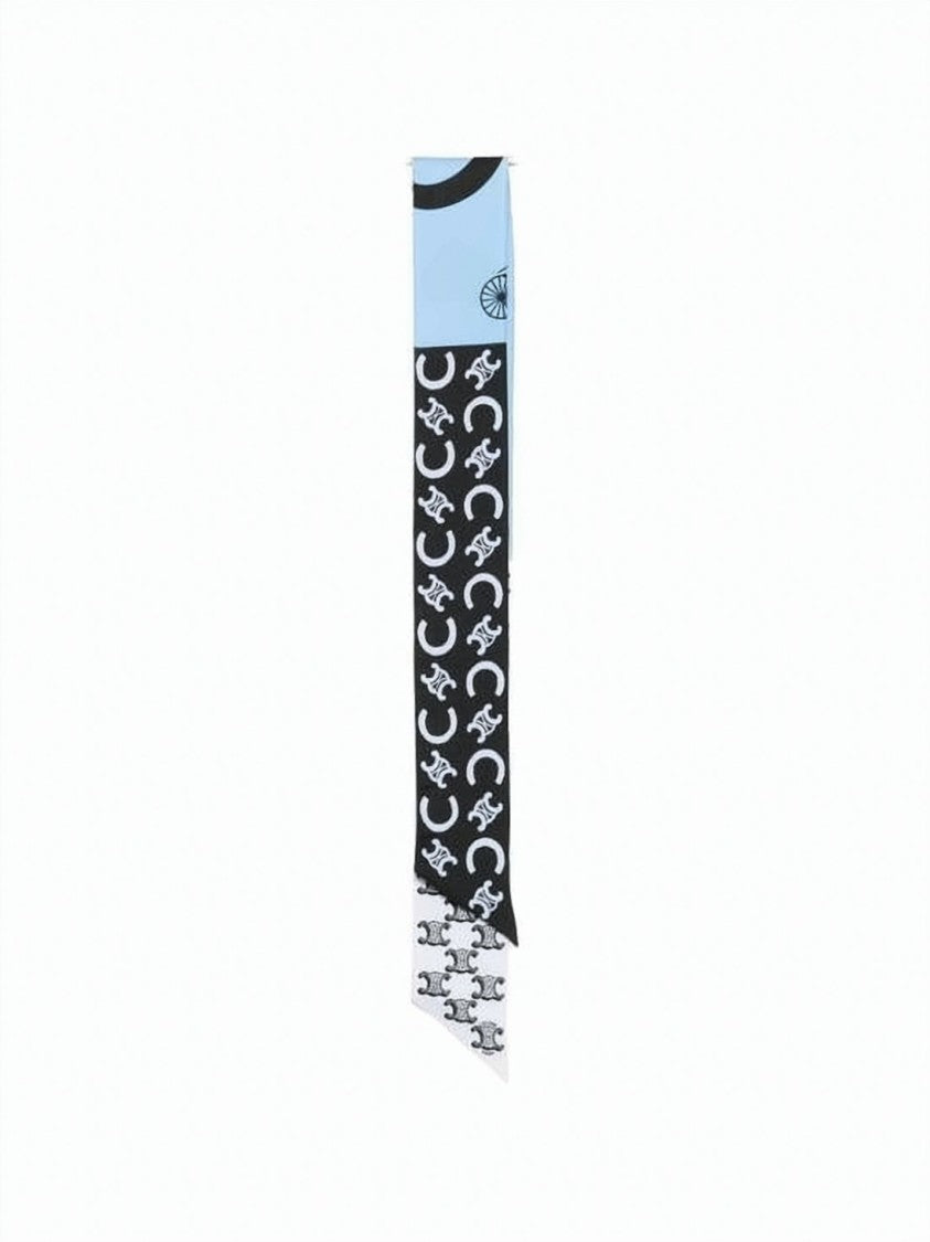 Celine Tri-Color Silk Scarf With Crescent Motif