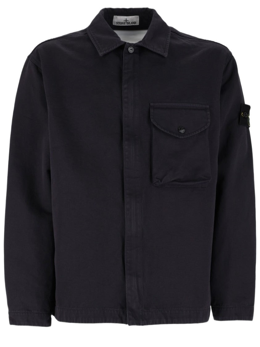 Stone Island Boxy Cotton Twill Classic Collar Overshirt