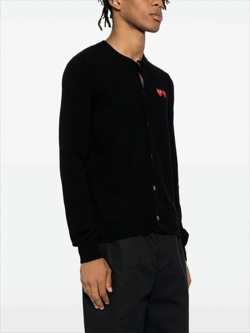 Comme Des Garçons Wool Cardigan With Dual Heart Embroidery