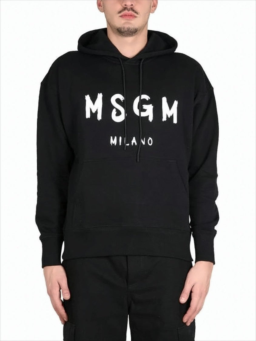 Msgm Relaxed Fit Hoodie With Bold Brushstroke Lettering