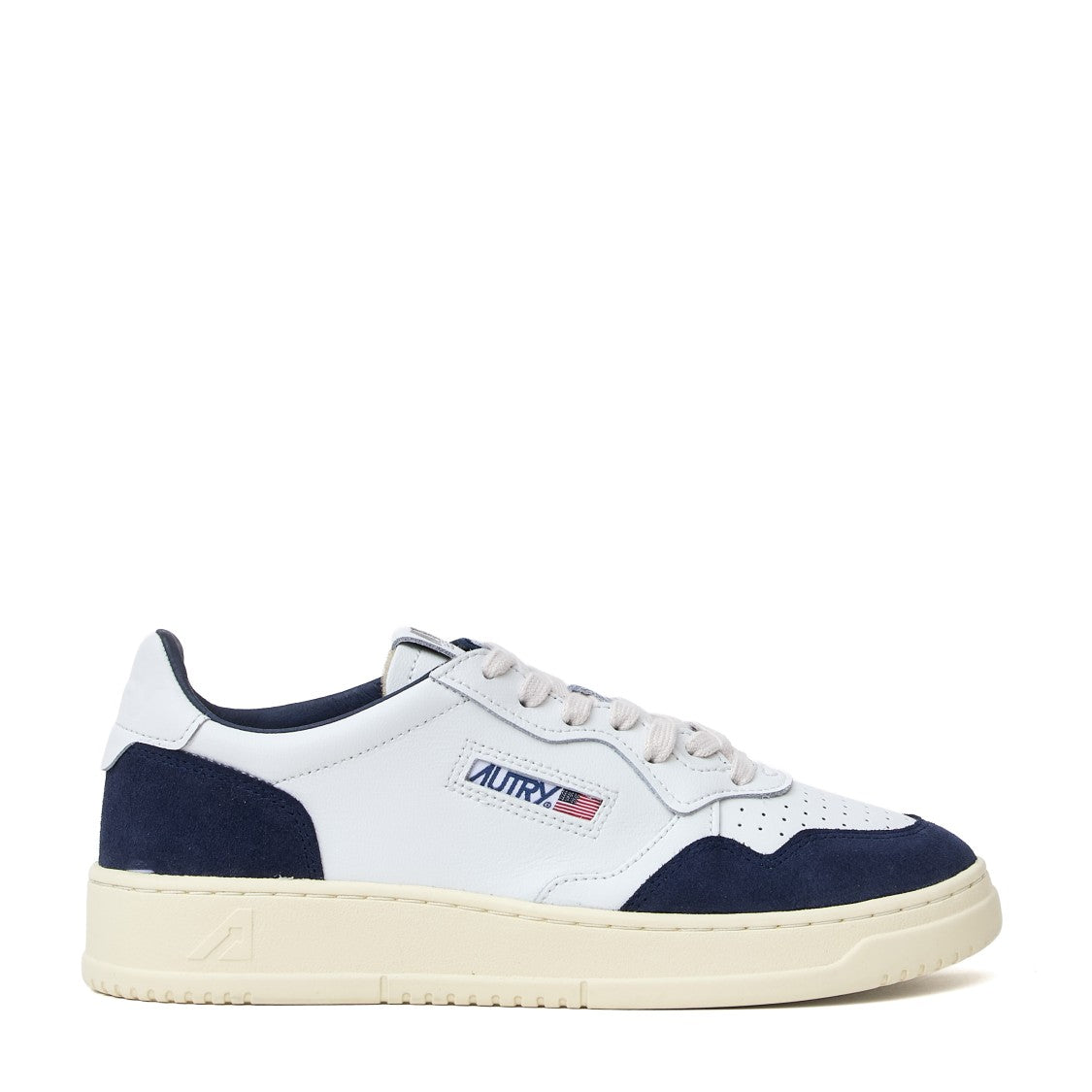 Autry White Denim Medalist Low Leather Sneakers