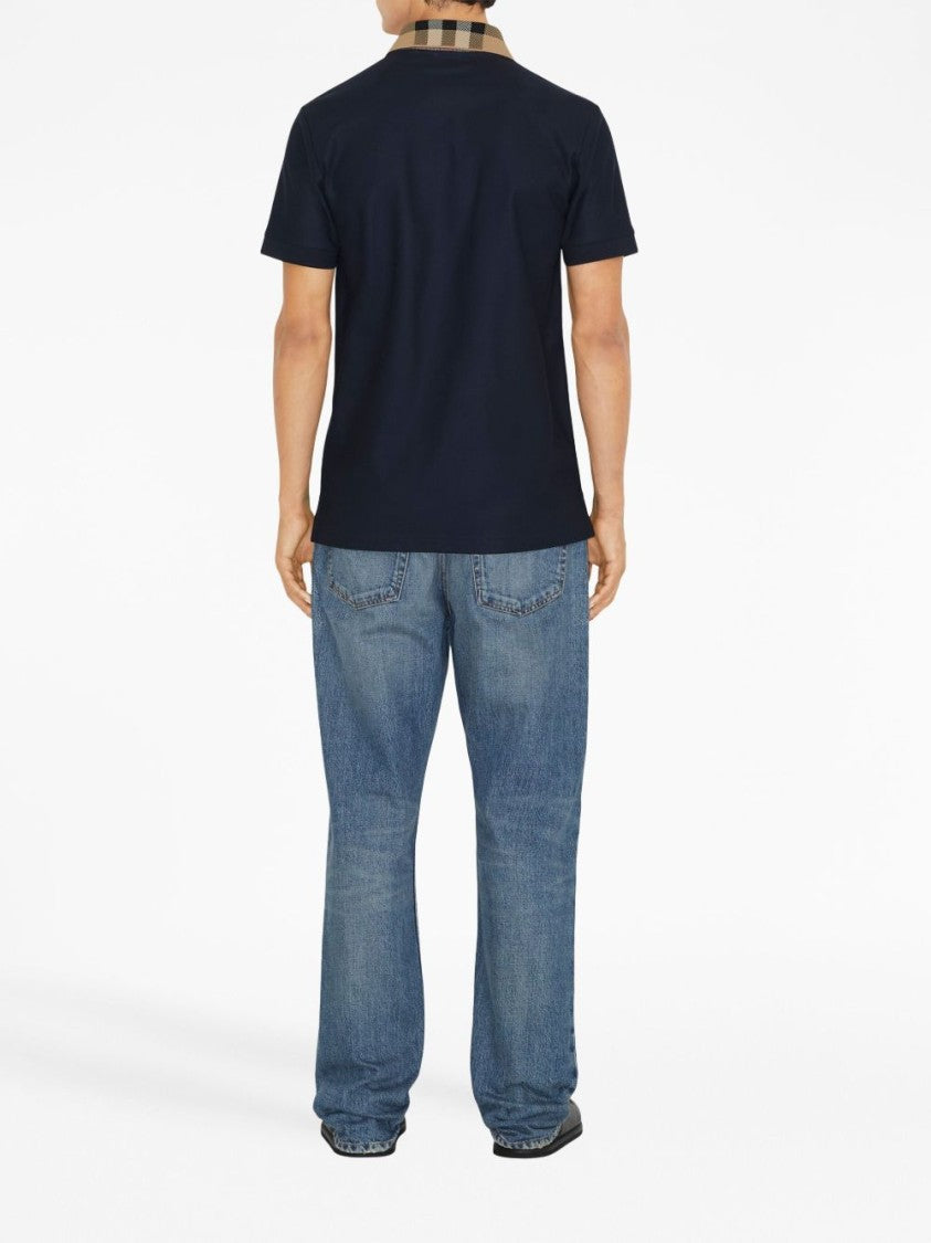 Burberry Cody Polo Shirt With Check Collar And Button Placket