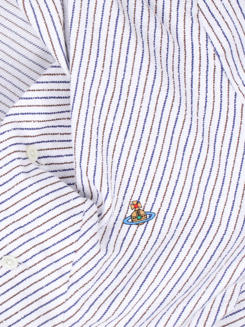 Vivienne Westwood Blue Drunken Asymmetrical Striped Cotton Shirt