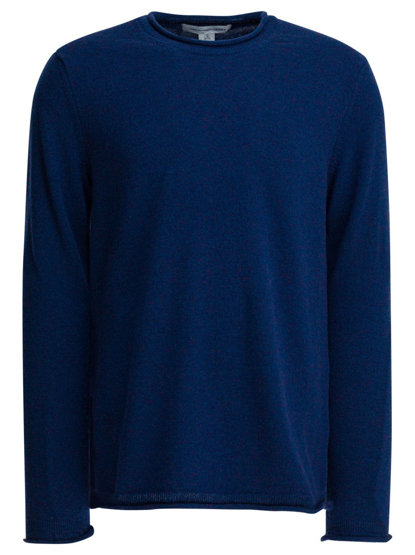 Comme Des Garçons Solid Wool Crewneck Sweater With Ribbed Edges