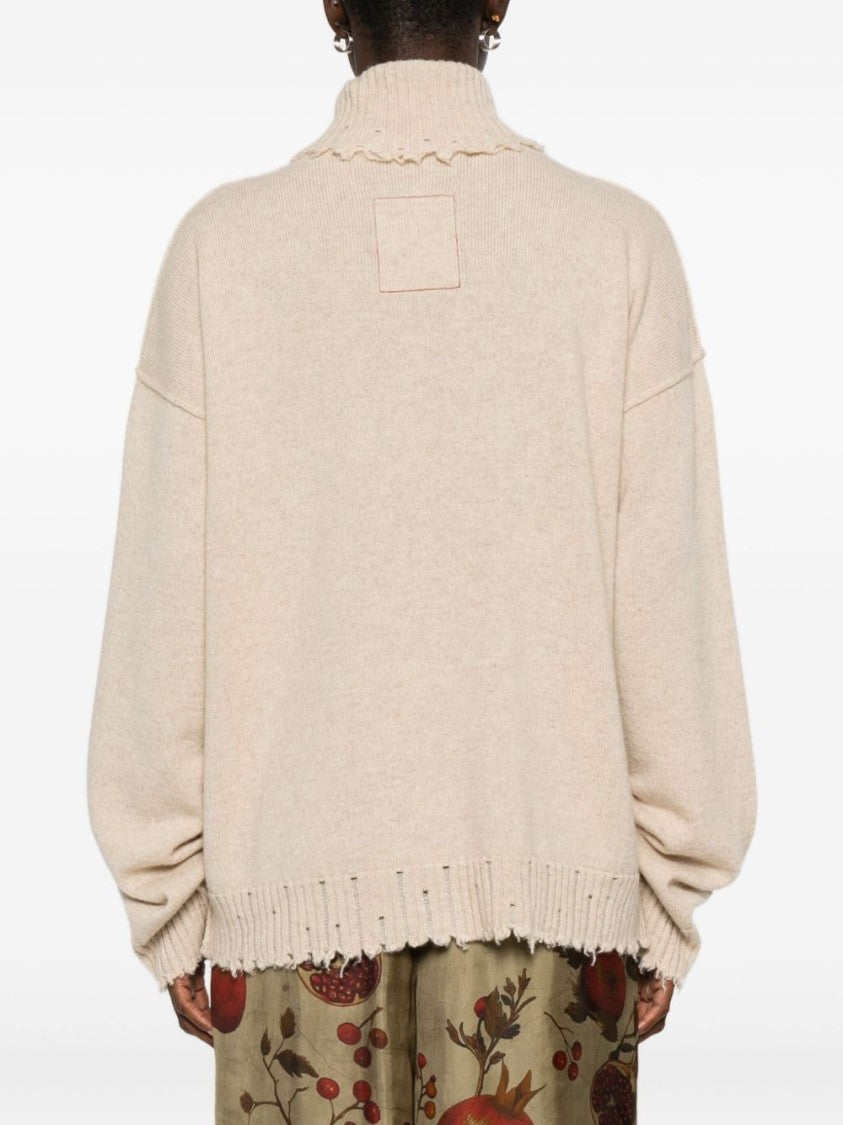 Uma Wang Ribbed Turtleneck Cashmere Sweater With Fringed Finish